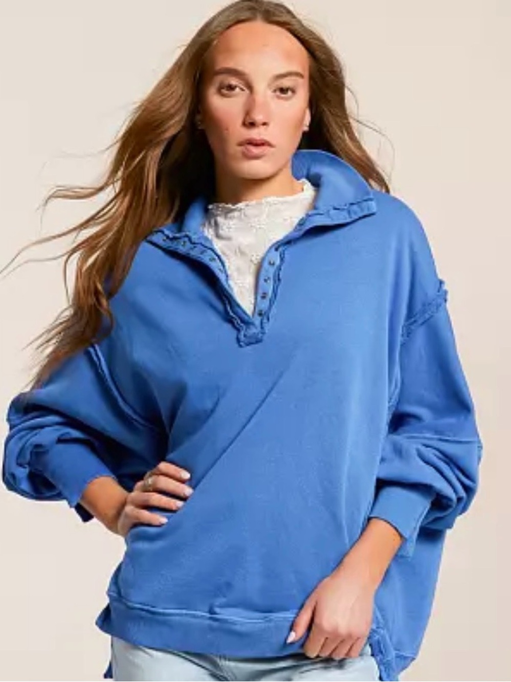 Free People We The Free Camden Henley Blue Size XS Extra Small